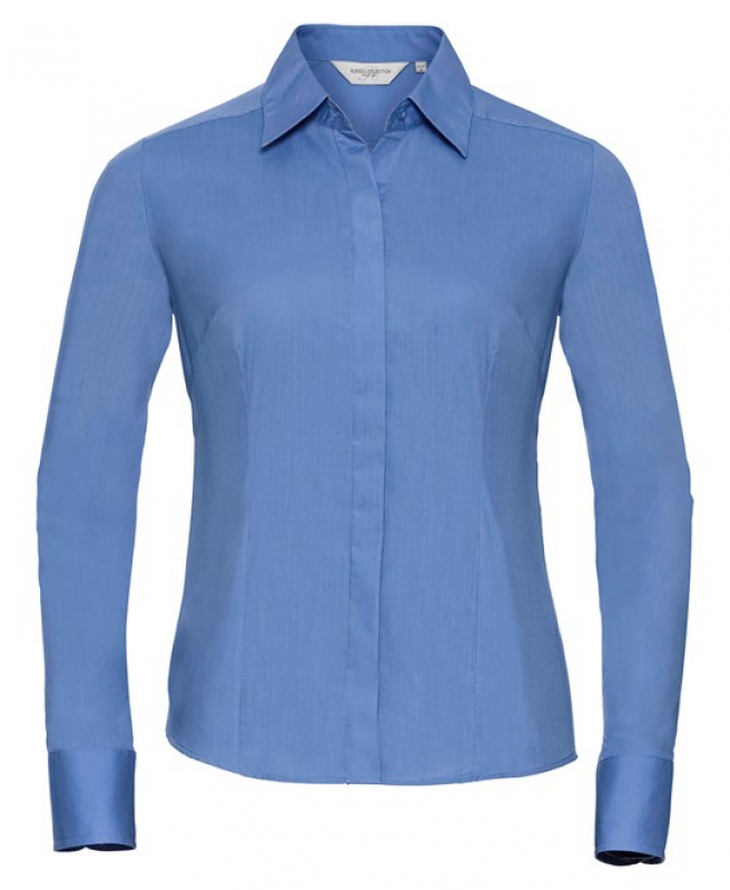 Ladies Long Sleeve Poly-Cotton Easy Care Fitted Poplin Shirt